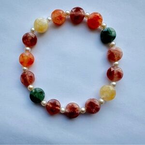 Multicolor Quartz and Pearls Beaded Stretchy Bracelet